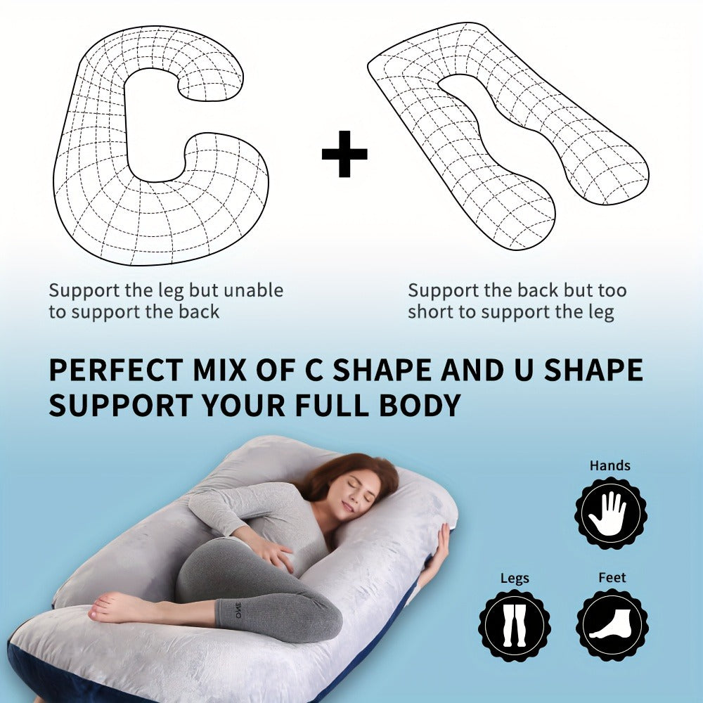Pregnancy Pillow J-Shape 60 Inch Full Body Maternity Pillow with Velvet Cover for Entryways, Bedrooms and Living Spaces