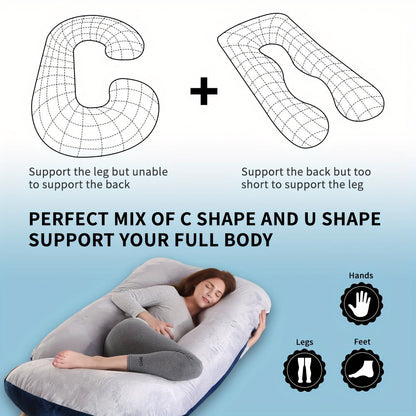 Pregnancy Pillow J-Shape 60 Inch Full Body Maternity Pillow with Velvet Cover for Entryways, Bedrooms and Living Spaces