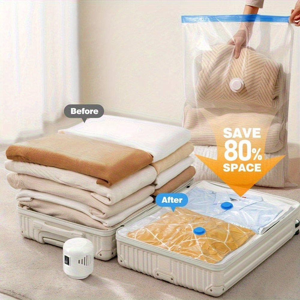 Clear Blue Vacuum Storage Bag Set with Pictured Electric Pump, 16-Piece Checkout Pack and Travel Cases