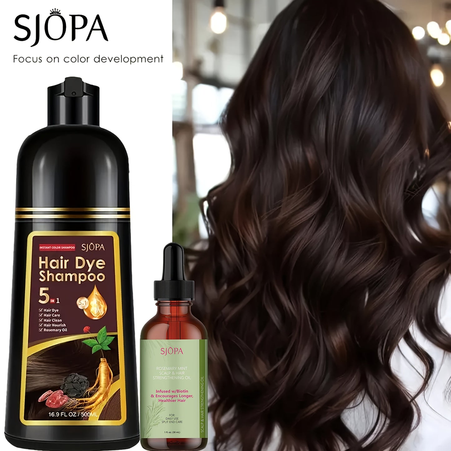 Hair Color Shampoo, SJOPA 5-in-1 16.9oz Bottle-and-Dropper Presentation with 12 Color Options