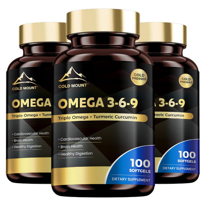 Omega 3 6 9 Supplement Softgels with Flaxseed, Fish Oil & Turmeric, Heart, Brain, Liver & Skin Support for Women & Men
