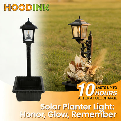 Solar Garden Light HOODINK Black Flower-Pot Lamp Post with Solar Panel, IP44 Label and 1- or 2-Pack Options