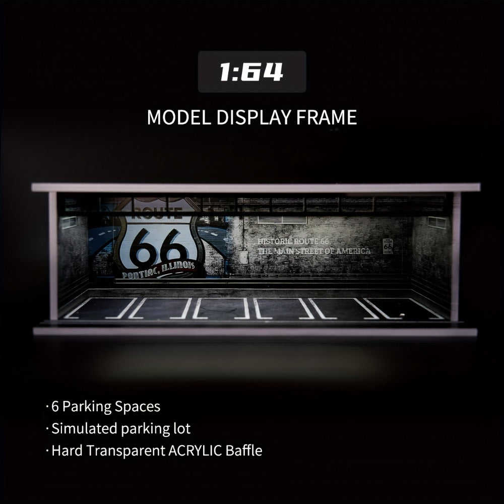 1:64 Diecast Car Display Case with LED Lighted Garage Diorama, Expandable Showcase for 6 Model Cars