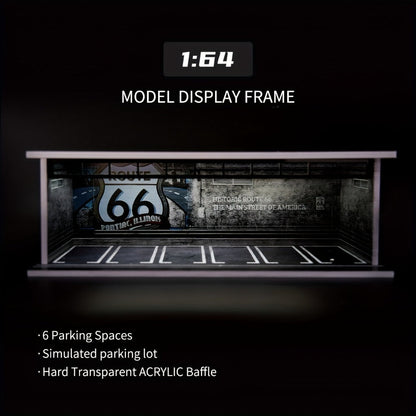 1:64 Diecast Car Display Case with LED Lighted Garage Diorama, Expandable Showcase for 6 Model Cars