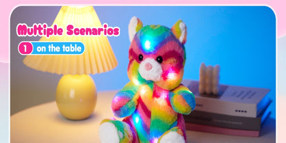 Plush Toy Rainbow Cat with Glowing Color Points and Music for Bright Interactive Display for Character Display, Room Decor and Gift