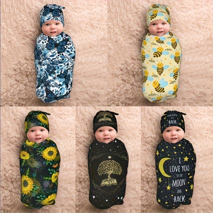 Baby Swaddle Blanket & Beanie Hat Set, Butterfly, Sunflower, Bee, Life Tree & Moon Star Newborn Wrap