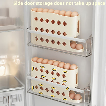 Egg Dispenser Kitchen Organizer 4-Tier Auto-Rolling PP Rack for Refrigerator, Cabinet or Countertop