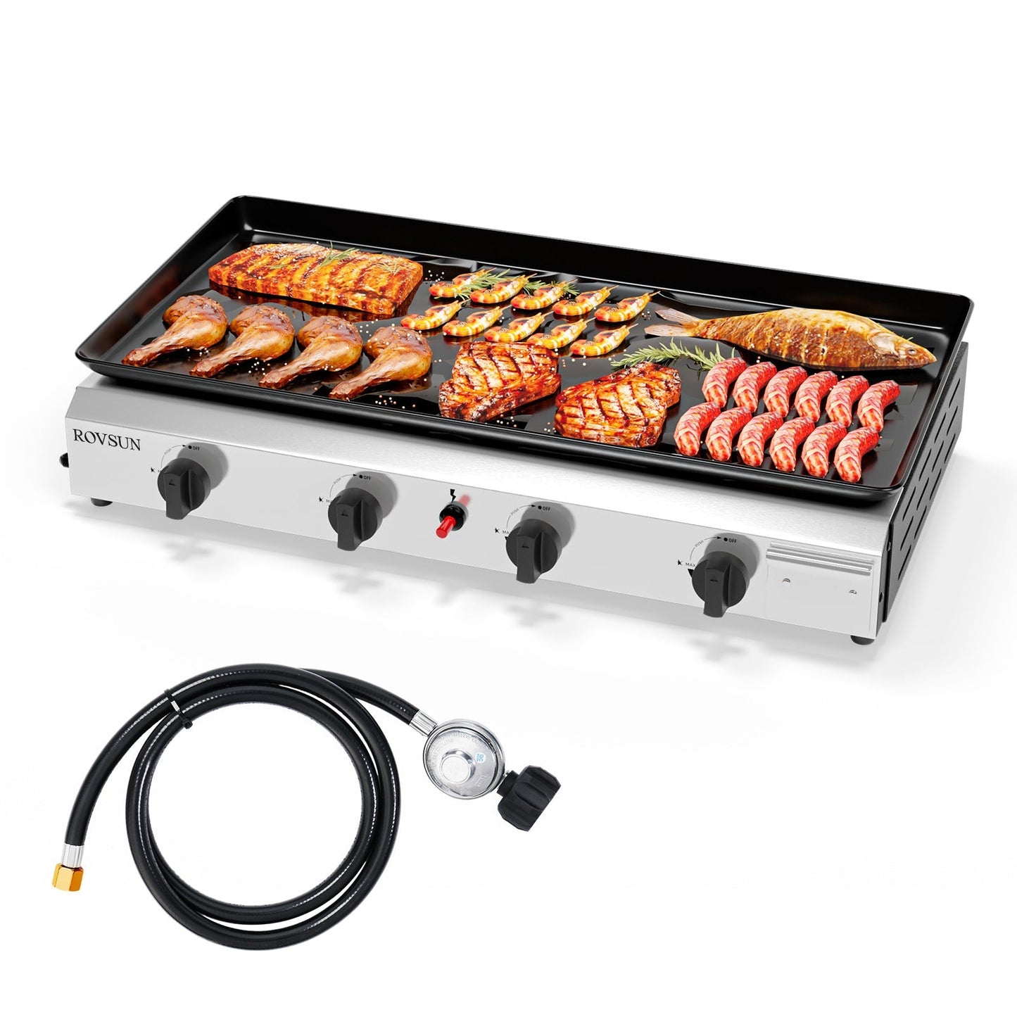 Flat Top Griddle Propane Tabletop 2 or 4 Burner, 20000 BTU Portable Gas Grill with Nonstick Enamel Tray