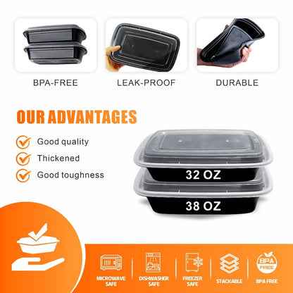 Food Storage Containers 50-Container Meal Prep Set with 50 Lids, 32 oz or 38 oz Capacity Options