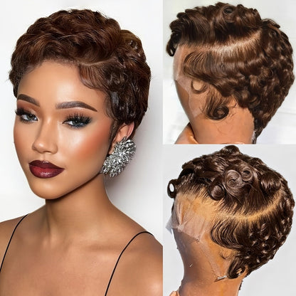 Pixie Cut Wig Human Hair 13x4 HD Lace Front Short Curly Body Wave Loose Deep Wave Finger Wave, for Home, Travel and Salon Hair Styling