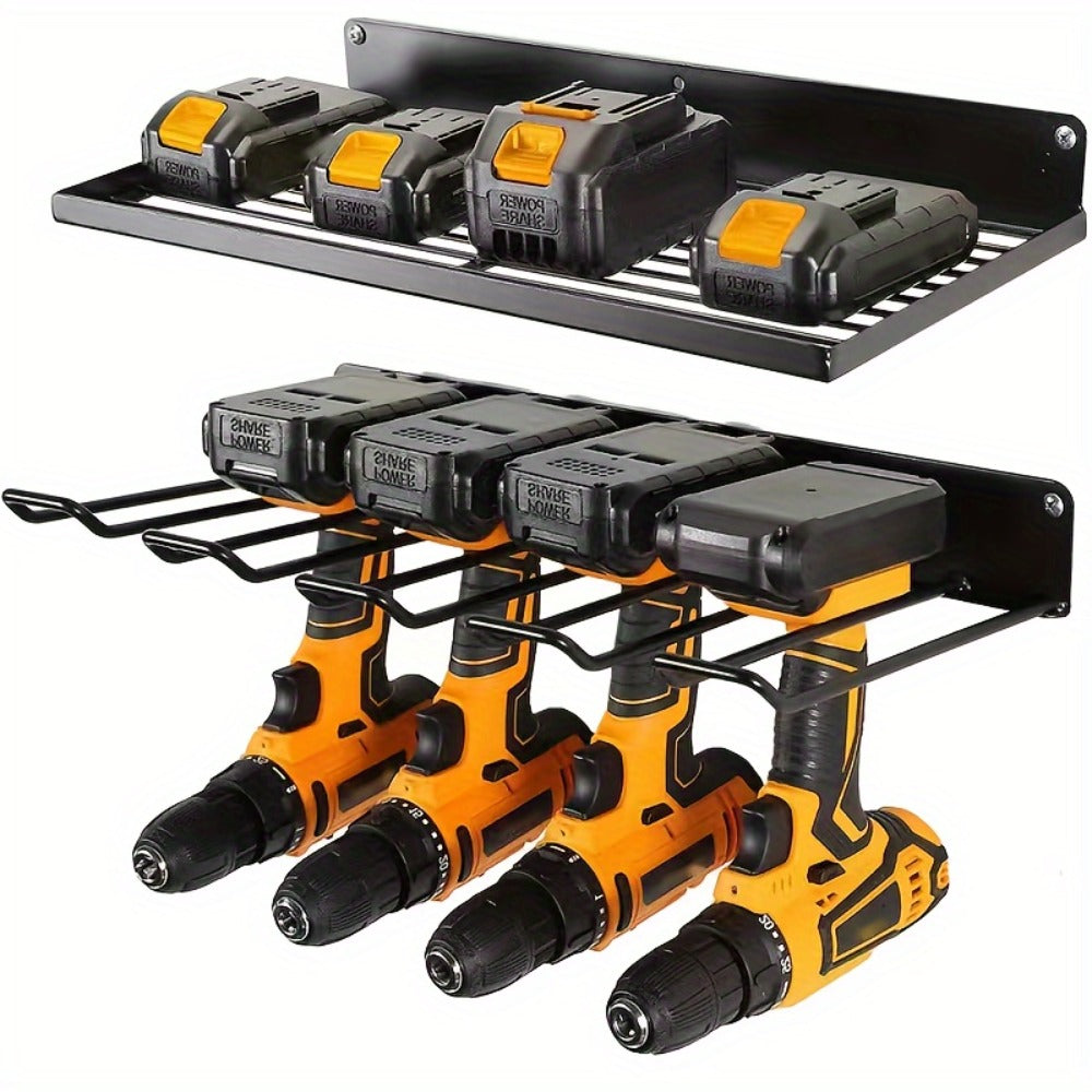 Wall Mounted Power Tool Organizer Rack, Metal Drill Holder with 2/3/4 Layer Floating Shelf, Garage Tool Storage for Cordless Drills