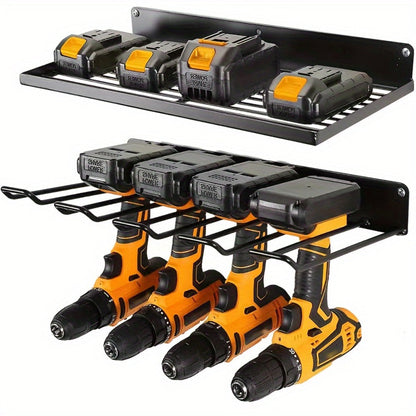 Wall Mounted Power Tool Organizer Rack, Metal Drill Holder with 2/3/4 Layer Floating Shelf, Garage Tool Storage for Cordless Drills
