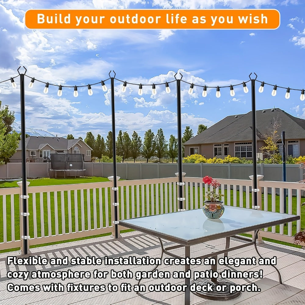 Outdoor String Light Poles 4 Pack – 11.1FT Heavy Duty Metal Forked Light Stand for Patio Backyard Garden Deck