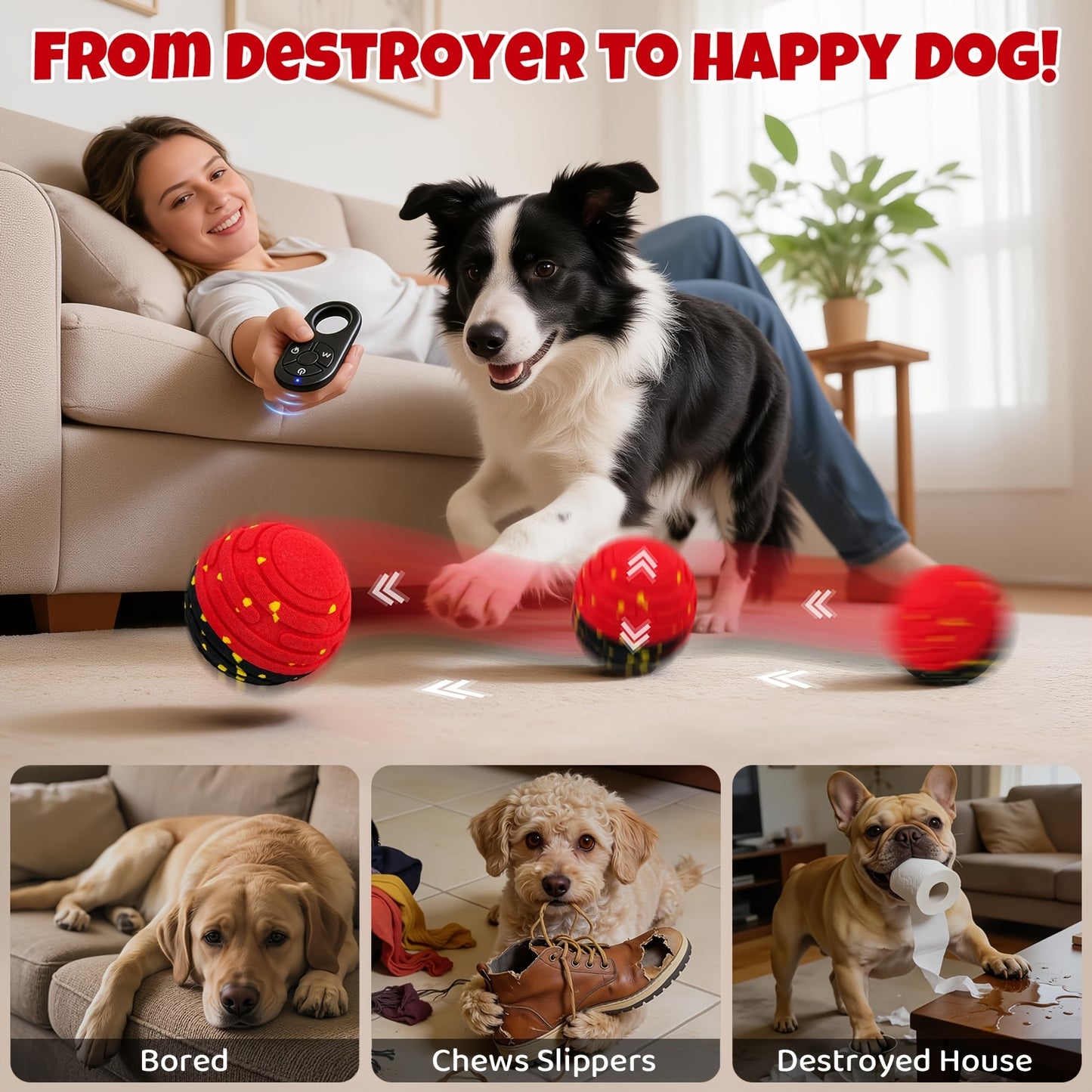 Remote-Controlled Interactive Dog Toy Ball – Self-Rolling Bouncing Ball for Small, Medium & Large Dogs | Indoor & Outdoor Use
