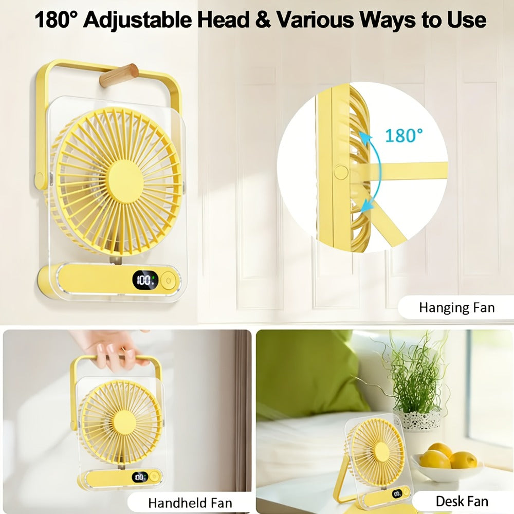 Portable USB Desktop Fan 3000mAh Battery, Ultra-Quiet 5-Speed Foldable Fan with 180° Adjustable Tilt and Digital Power Display