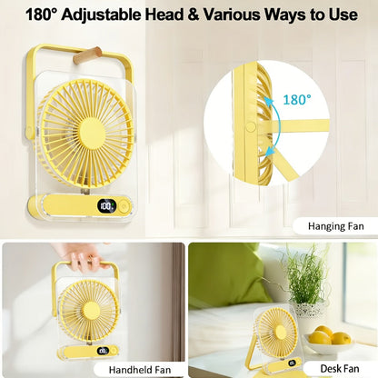 Portable USB Desktop Fan 3000mAh Battery, Ultra-Quiet 5-Speed Foldable Fan with 180° Adjustable Tilt and Digital Power Display