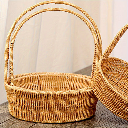 Rattan-Look Plastic Woven Carry Basket with Tall Handle in Small, Medium and Large Size Options