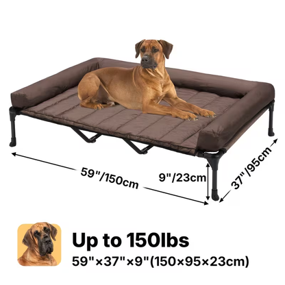Elevated Dog Bed with Cooling Mesh & Removable Bolster Pillow Top Mat – Raised Dog Cot Bed, No-Slip Feet, Breathable Dog Sofa Bed for Indoor