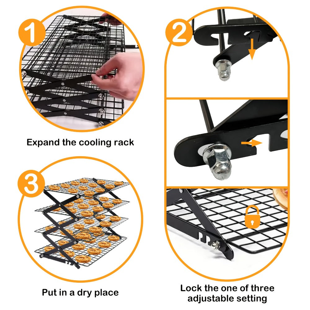 Foldable Cooling Rack Set, Stackable Oven Cookie Cake Drying Rack with Free Baking Tools (Silicone Spatula
