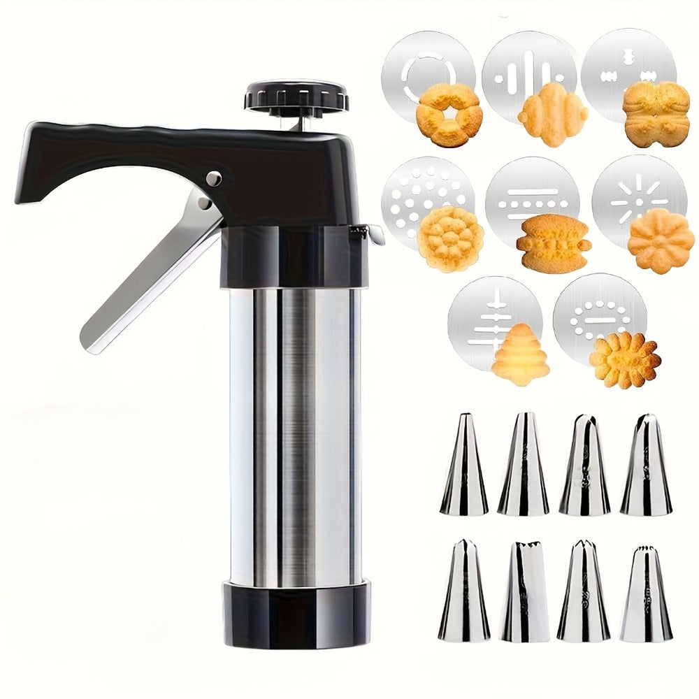 Cookie Press Set 8 Piece Stainless Steel Manual Churro Maker Flower Cookie Mold Baking Tool for Entryways, Bedrooms and Living Spaces