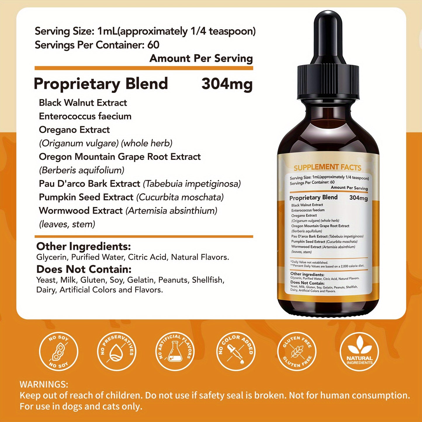 Pet Intestinal Cleanse Drops – Natural Herbal Supplement for Dogs & Cats with Wormwood & Black Walnut, Gut Health & Flora Balance Support
