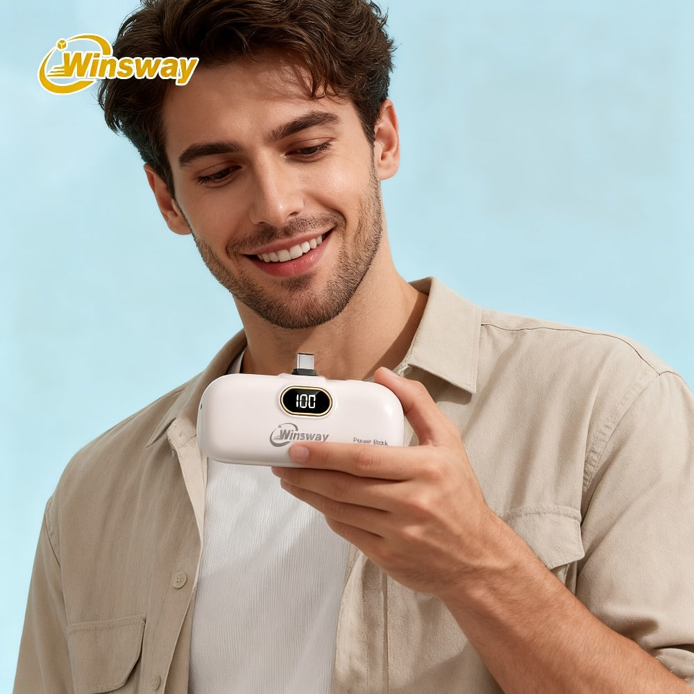 Winsway 5000mAh Mini Portable Charger Type-C Metal Plug with LED LCD Display for an Everyday Personal Care Routine