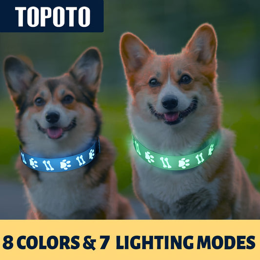 LED Dog Collar USB Rechargeable – 15 Light Modes Adjustable Glow Safety Collar for Nighttime Walks, Soft 3D Flash Pattern Pet Collar, XS–L