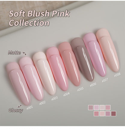 Gel Nail Polish 8-Color Gentle Pink Set in 0.51oz Bottles with Shades 001-008 and LED Soak-Off Cure for Nail Art