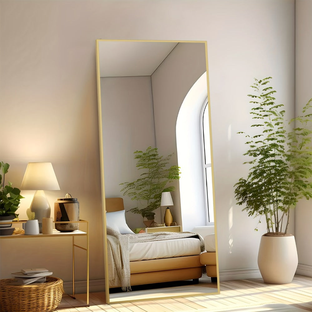 Full Length Mirror Floor Standing, Arched & Rect Body Mirror with Stand, Hanging or Leaning Wall Mirror, Aluminum Alloy Thin Frame