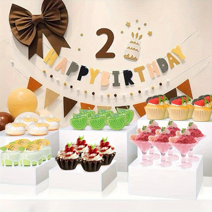 Display Stands 6pcs Five-Sided Square Buffet Risers – White Transparent Dessert Cake Display Storage Rack for Party Wedding Catering Retail