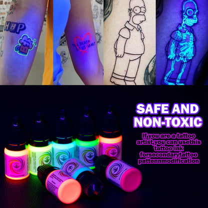 Tattoo Ink 8-Color UV Fluorescent Bottle Set with Violet and Neon Shades Across the with Item-Specific Color, Capacity and Bottle