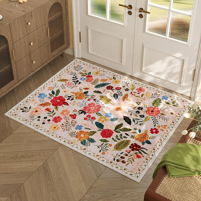 Area Rug for Bedroom, Bohemian Floral Plush Runner with Four Machine-Washable Sizes for Bedroom or Kitchen