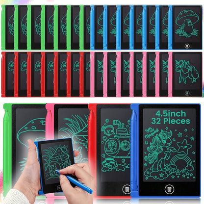 32-Piece 4.5-Inch Mini LCD Drawing Tablet Set with Styluses and Multicolor Frames for Group Activities