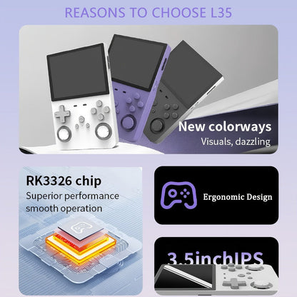 Handheld Game Console L35 with 3.5-Inch IPS HD Display, Open- Linux & 64GB/128GB Storage Options