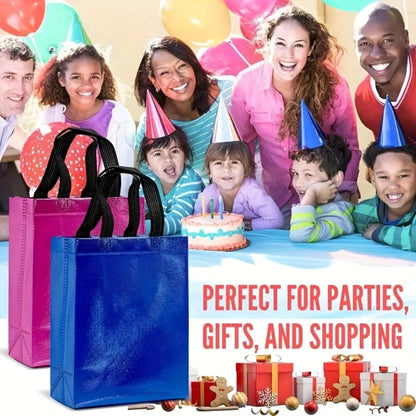Gift Bags Bulk 24pcs Mixed Colors Glossy Finish | Reusable Shiny Party Favor Bags 8x10x4 in Pink Red Purple Blue Green
