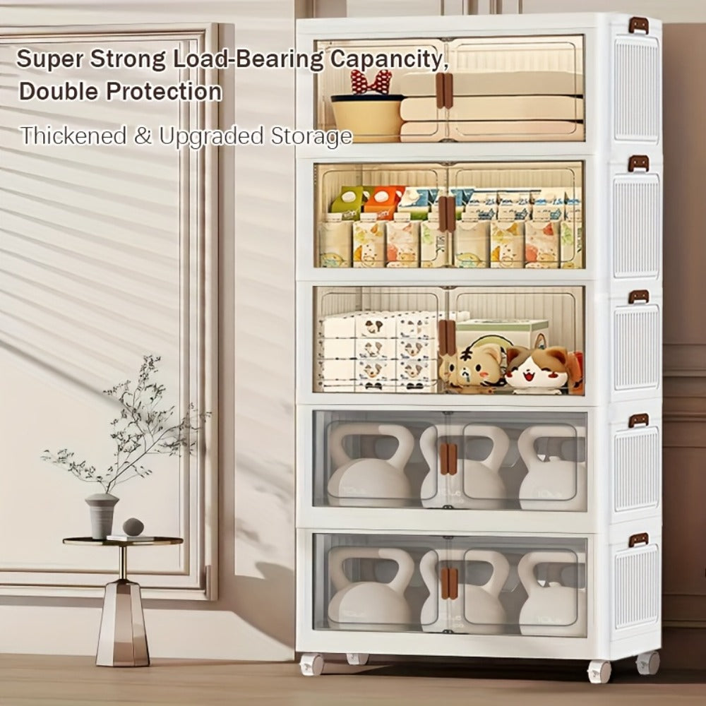 Storage Cabinet Collapsible Modular Locker with Magnetic Doors, Wheels and One to Five Layers