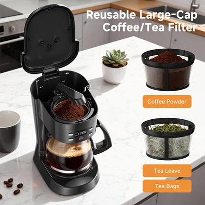 Five-Cup Programmable Drip Coffee Maker with Glass Carafe, Reusable Filter and Black or White Finish