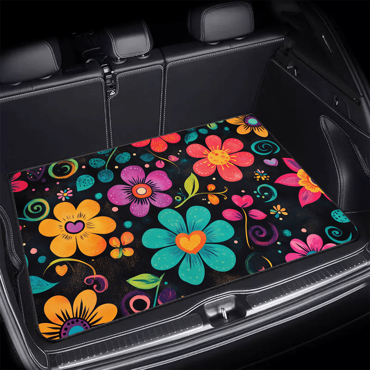 Car Trunk Mat Anti-Slip Rubber – Colorful Petal Pattern Cargo Liner, Non-Slip Boot Mat for Most Cars, Durable Trunk Organizer Pad & Interior