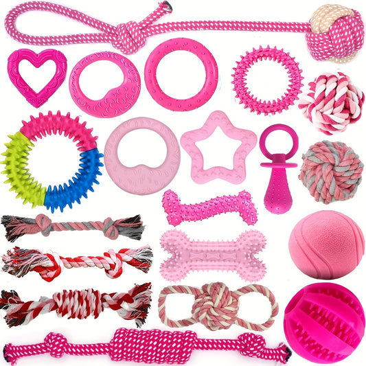 Puppy Teething Chew Toys Pink Bundle 5 or 8 Pack Soft Dog Toothbrush Toy & Interactive Chew Balls for Small Dogs