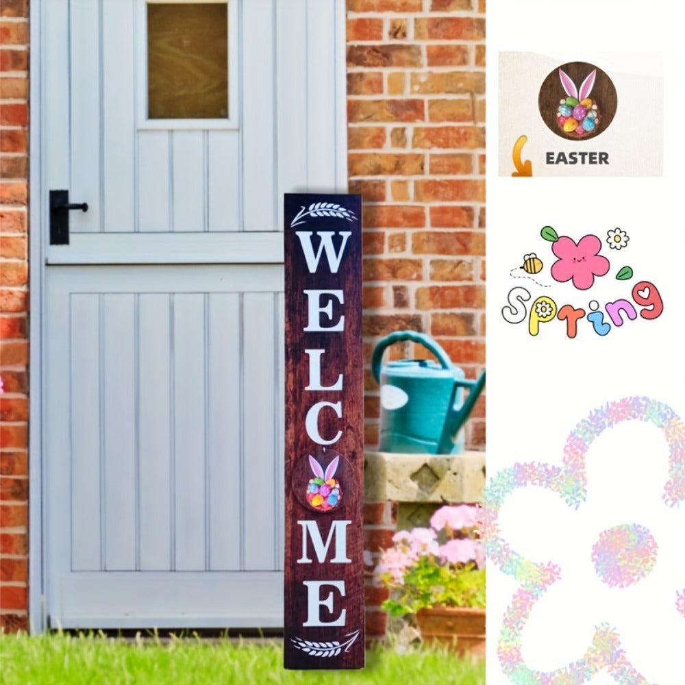 Porch Sign with 12 Interchangeable Seasonal Icons 47 Inch Tall – Welcome Sign for Front Door, Wind Resistant Leaner Board for Patio Yard