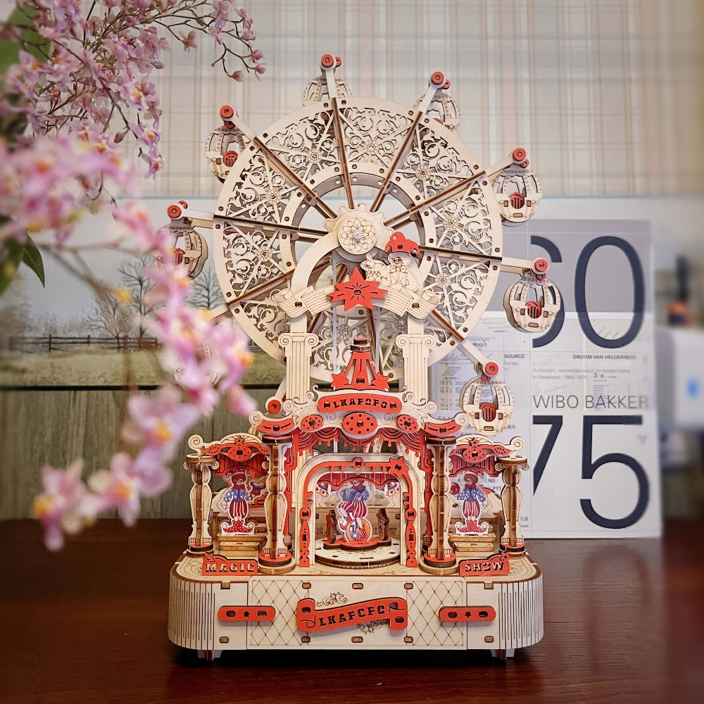 DIY Wooden Ferris Wheel Music Box Kit, 3D Mechanical Spinning Puzzle Model with the Listed Color, Size or Set Options for Everyday Use