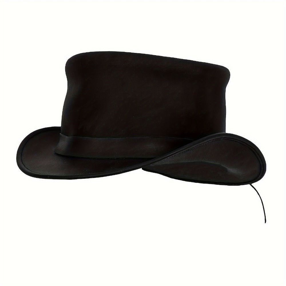 Genuine Leather Top Hat Steampunk Gentleman Shapeable Brim, Real Cowhide Low Crown Topper for Men & Women S-3XL