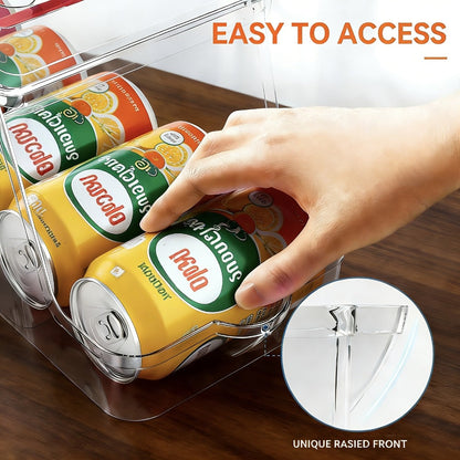 Soda Can Organizer for Refrigerator Stackable | Can Holder Dispenser with Lid for Fridge, Pantry & Freezer – Holds 9 Cans Each