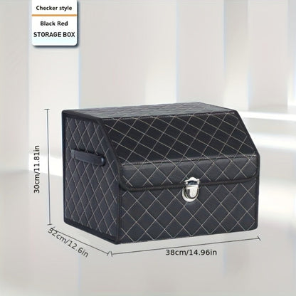 Car Trunk Organizer, Foldable PU Leather Lidded Box in Two Sizes with Lock-Style Closure and Three Color Options