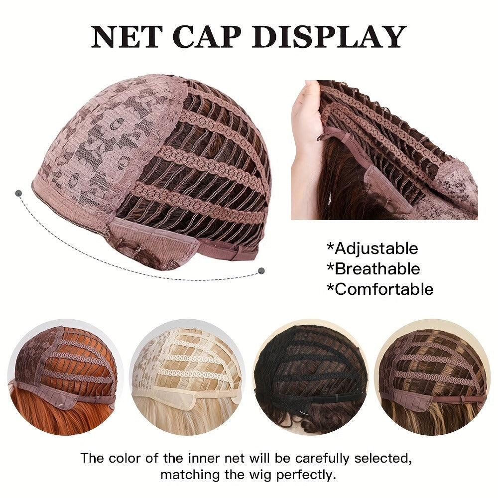 Wig Long Straight Layered Style in Dark Brown, 18-Inch Synthetic Fiber with Bangs and Rose Net Cap