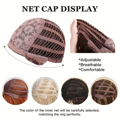 Wig Long Straight Layered Style in Dark Brown, 18-Inch Synthetic Fiber with Bangs and Rose Net Cap