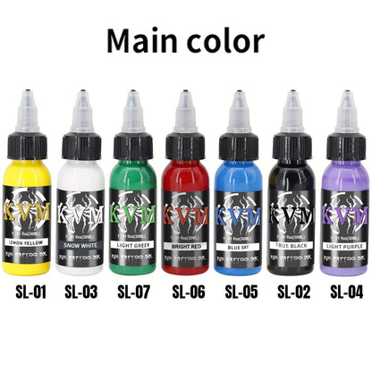Tattoo Ink 7- or 14-Color Set with 1oz 30ml Bottles and Three Palette Configurations with Item-Specific Color, Capacity and Bottle Choices