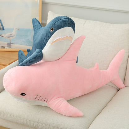 Plush Toy Jumbo Shark Pillow 24-Inch in Blue, Grey, Blue-Pink or Rainbow Colorways and Ocean Decor