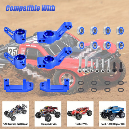 Aluminum Front Steering Caster Block Set for Traxxas Slash 2WD Stampede Rustler RC Car Upgrade Kit Replaces #3632 #3736 #3752 with Stub Axle