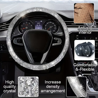 27pcs Bling Car Accessories Set for Women – Steering Wheel Cover 15", Car Coasters, License Plate Frame & Phone Holder